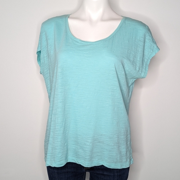 J Jill Blue Scoop Neck Slub Short Sleeve Cotton T-shirt S - Picture 1 of 6